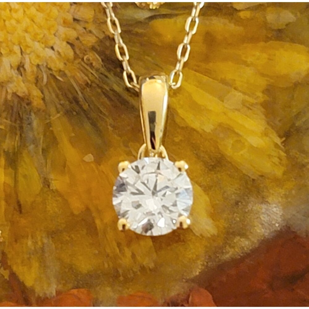 Lab Grown Diamond 0.75 Cttw Solitaire Pendant 18in 14KT Gold-Plated Sterling NWT - Picture 6 of 9